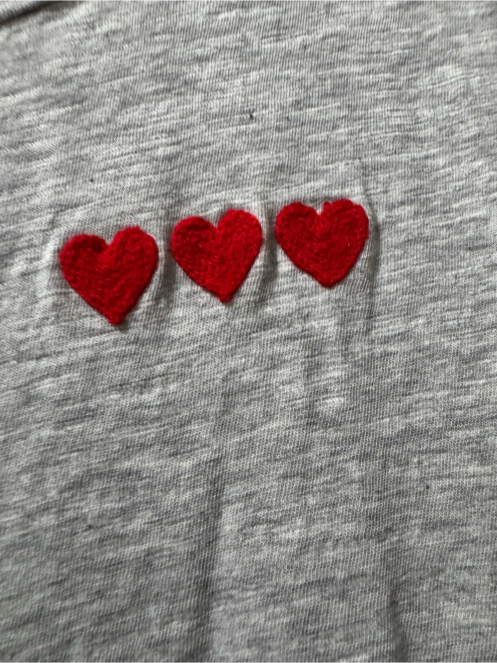 LOFT Light Gray Long Sleeve Tee with Red Heart Details - Picture 2 of 3